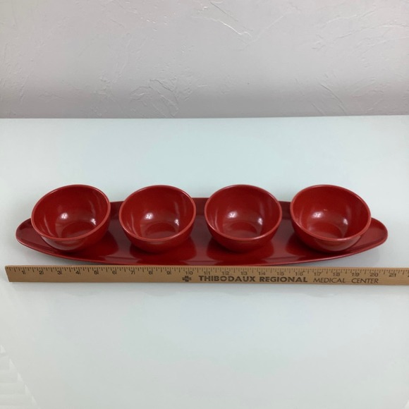 Vintage MCM Melamine Retro Appetizer serving platter set of 5 EUC - Picture 8 of 12